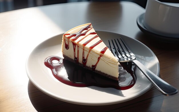 Foto een close-up cheesecake op een café achtergrond zoet dessert bakkerij voedsel ai gegenereerd