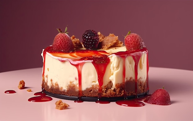 Een close-up cheesecake op een pastel achtergrond zoet dessert bakkerij voedsel ai gegenereerd