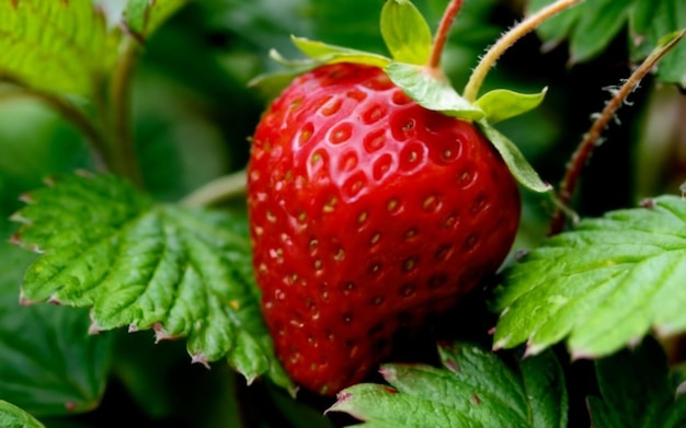 Een close-up foto van aardbeien met hoge resolutie Fruit met levendige kleuren ontwaken verlangen