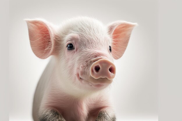 Een close-up foto van een schattig klein biggetje op een witte achtergrond