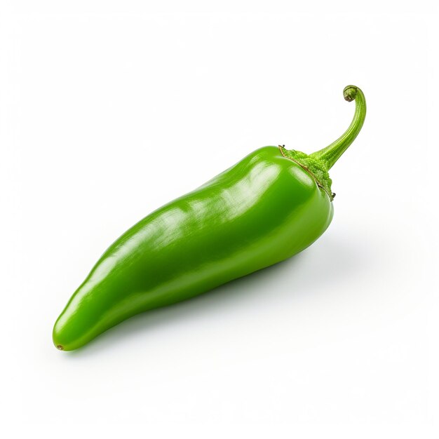 Een close-up groene chili geïsoleerd op een witte achtergrond