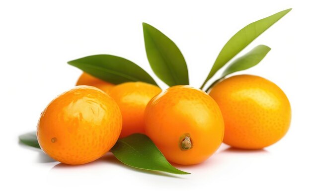 Een close-up kumquat geïsoleerd op een witte achtergrond tropische citrusvruchten ai gegenereerd