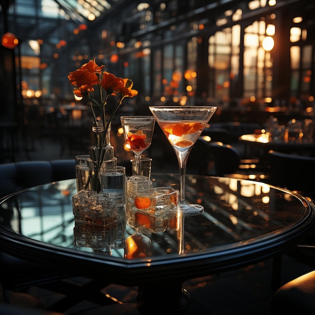 Een close-up moodfoto van een cocktailglas in een bar