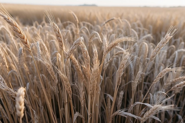 Een close-up opname van de gedroogde en bevroren tarwe takken in het veld