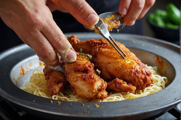 Een close-up opname van de handen van een chef-kok.