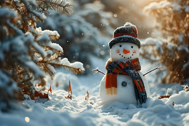 Een close-up opname van een gelukkige sneeuwman