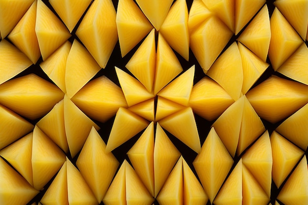 Foto een close-up opname van mangosnijden die in een spiraalpatroon op een bord zijn gerangschikt
