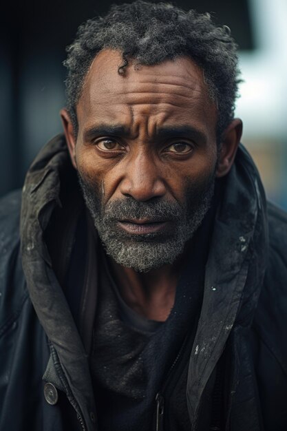 Een close-up portret van een Afrikaanse man die op straat staat