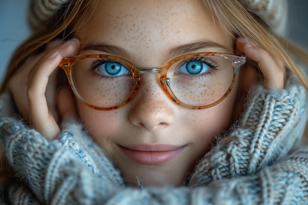 Foto een close-up portret van een klein meisje ze is een mooi lief aantrekkelijk nieuwsgierig creatief vrolijk meisje