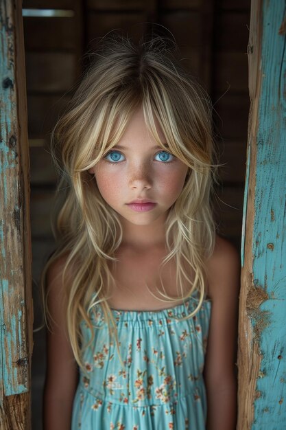 Foto een close-up portret van een klein meisje ze is een mooi lief aantrekkelijk nieuwsgierig creatief vrolijk meisje