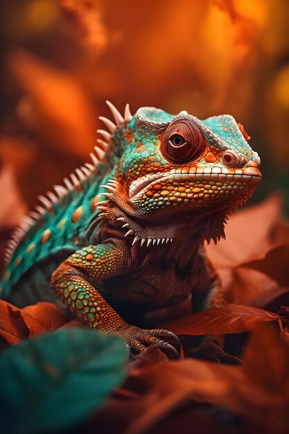 Een close-up portret van een kleurrijke leguaan