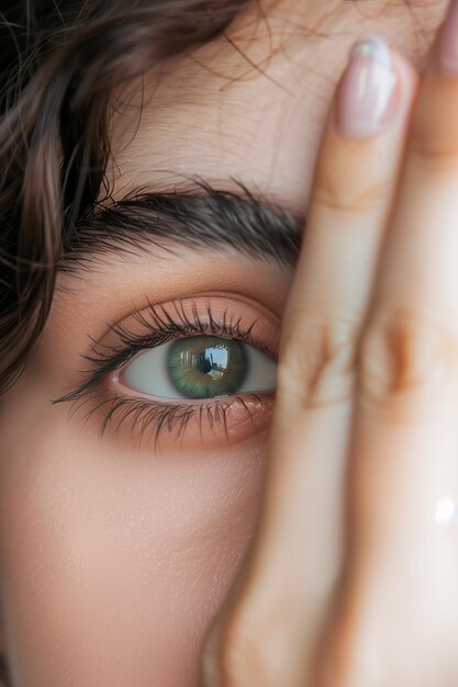 Een close-up portret van een vrouw met freckled haar en doordringende blauwe ogen Haar unieke kenmerken tonen haar natuurlijke schoonheid en individualiteit