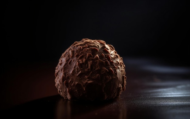 Een close-up shot van een decadente chocoladetruffel met een glinsterende generatieve AI