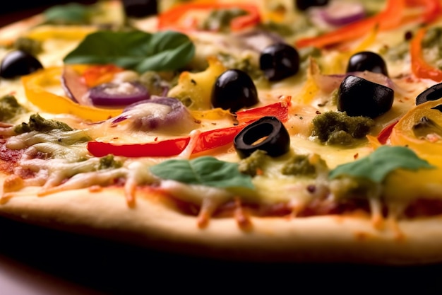 Een close-up shot van een vegetarische pizza met zijn heerlijke toppings