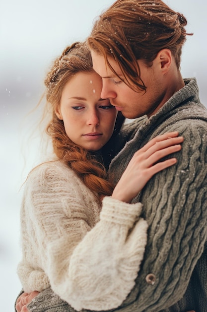 Foto een close-up stockfoto van een man en een vrouw omhelzen elkaar