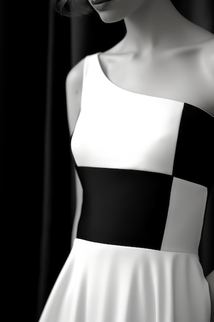 Een close-up stockfoto van een zwart-witte jurk