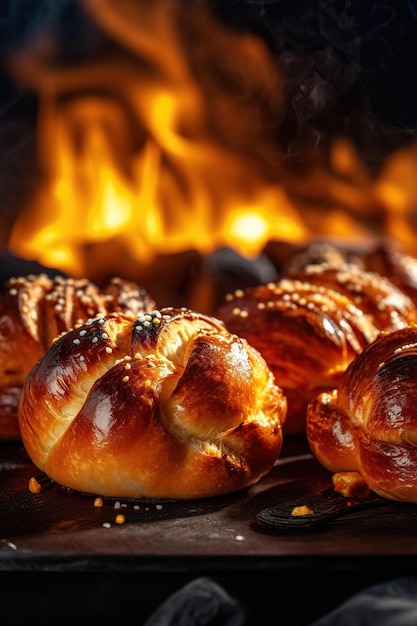 Een close-up van brood voor een vuur