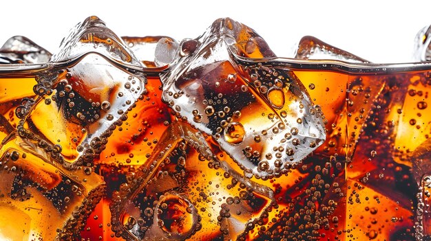 een close-up van cola met ijsblokjes