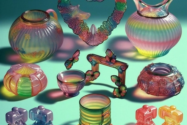 Een close-up van collectie glazen vazen generatieve ai