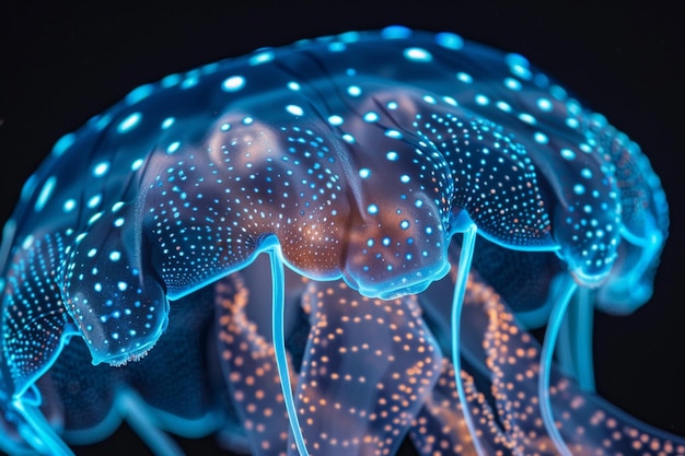 Een close-up van de hypnotiserende bioluminescerende generatieve ai