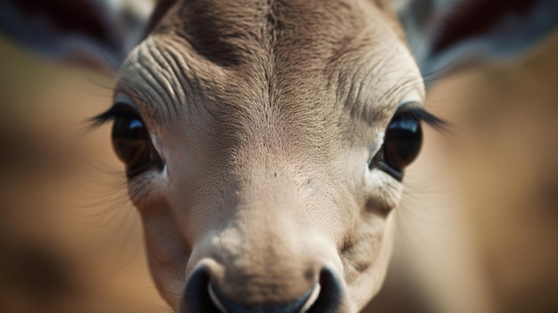 Een close-up van de ogen van een babyhert