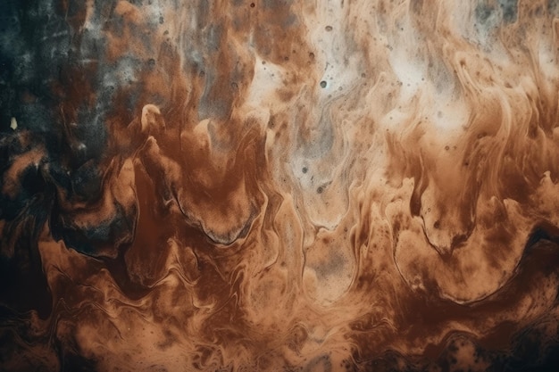 Een close-up van de planeet Jupiter met zwarte en bruine kleuren.