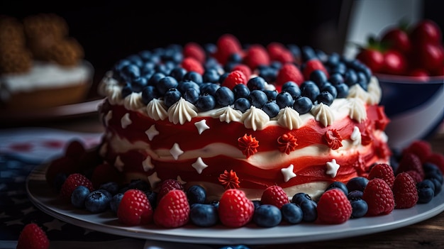 een close-up van de taart voor de onafhankelijkheidsdag van de VS