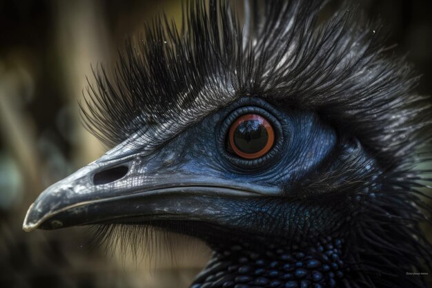 Een close-up van de veren van een Australische Emu39 in een dierentuin in Wisconsin toont Generative AI