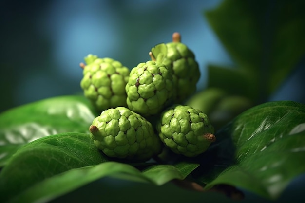 Een close-up van drie kleine groene blaadjes met het woord walnoot erop.