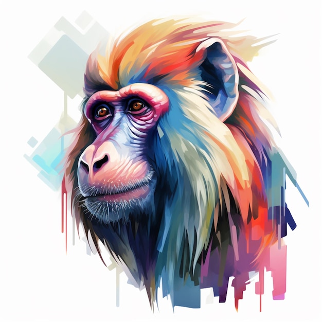 een close-up van een aap gezicht met een kleurrijke achtergrond generatieve ai