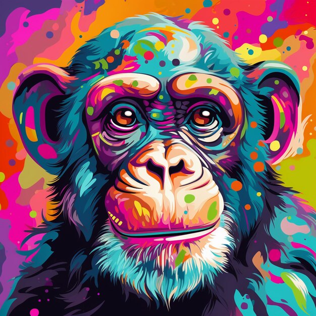 Foto een close-up van een aap met een kleurrijke achtergrond generatieve ai
