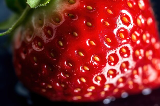 Een close-up van een aardbei met de zaden zichtbaar