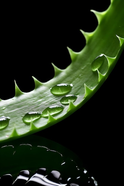 Foto een close up van een aloë vera blad met waterdruppels erop
