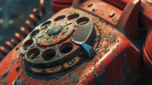 Foto een close-up van een antieke rode telefoon deze afbeelding kan worden gebruikt om nostalgie communicatie of vintage technologie weer te geven