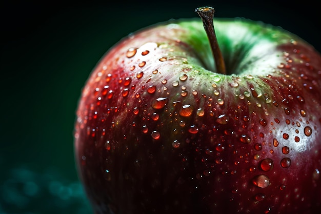 Een close-up van een appel met waterdruppels erop