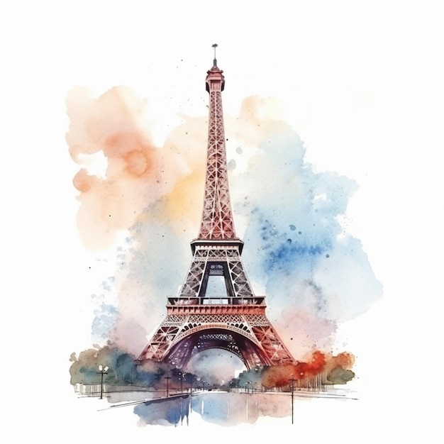 Een close-up van een aquarel schilderij van de Eiffeltoren generatieve ai