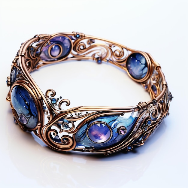 een close-up van een armband met een blauw en paars ontwerp generatieve ai