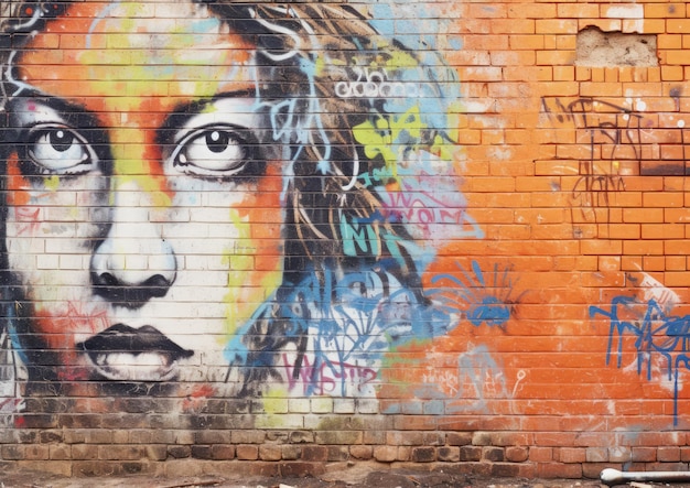 Een close-up van een bakstenen muur met graffitikunst