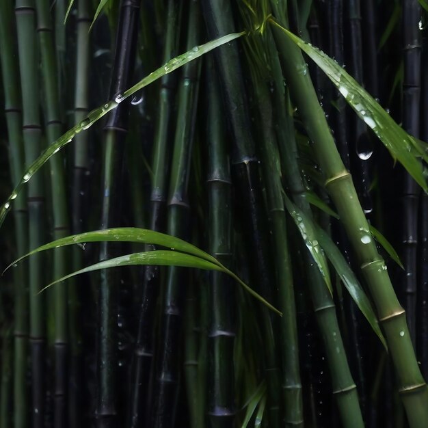 een close-up van een bamboe plant met waterdruppels erop zwarte achtergrond pinterest edo japan