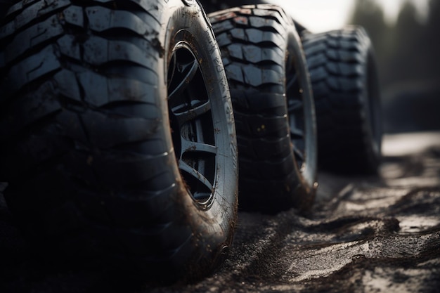 Een close-up van een band met het woord jeep erop