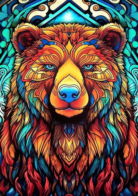 een close-up van een beer met een kleurrijke achtergrond generatieve ai