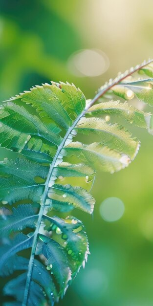 een close-up van een blad met waterdruppels erop