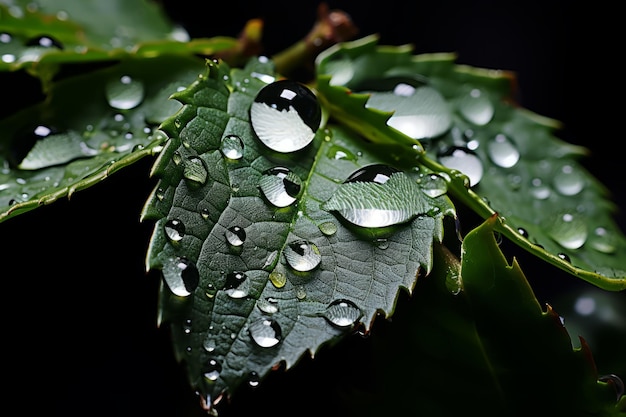 Een close-up van een blad met waterdruppeltjes erop