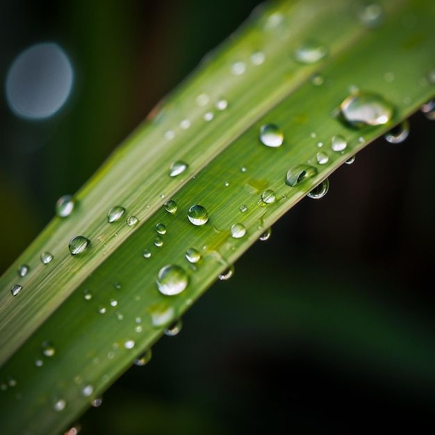 Een close-up van een blad met waterdruppeltjes erop