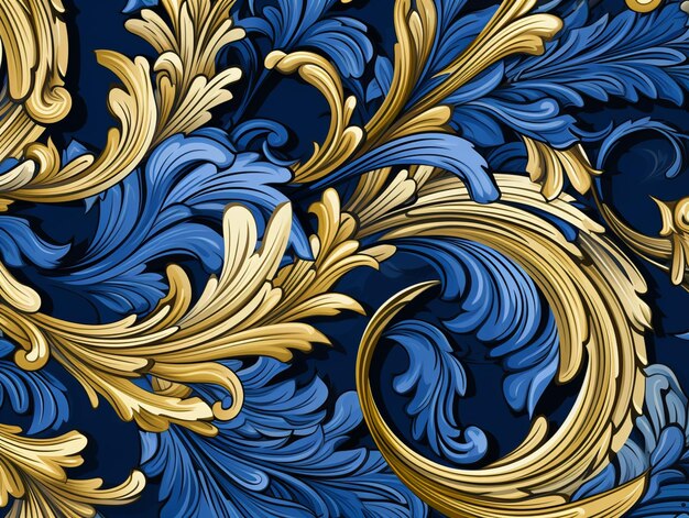 een close-up van een blauw en goud behang met een wervelgeneratieve ai