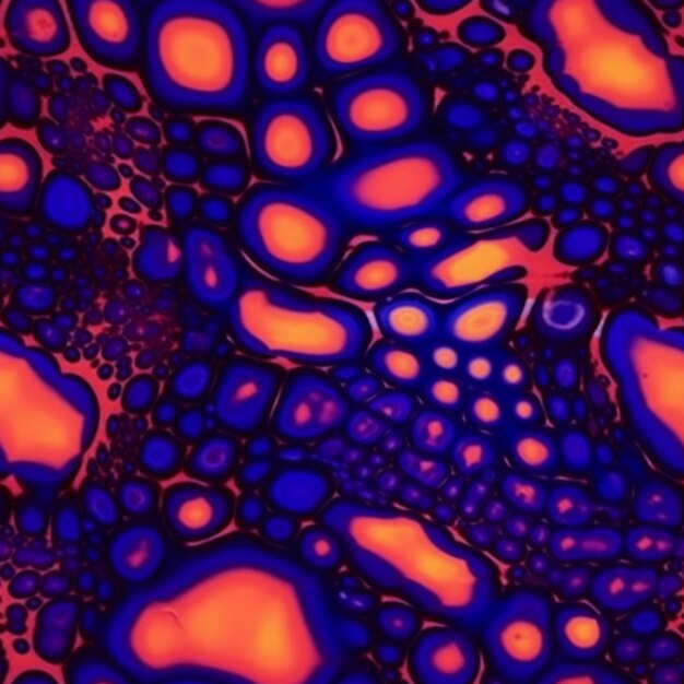 een close-up van een blauw en oranje vloeistof gevuld oppervlak generatieve ai