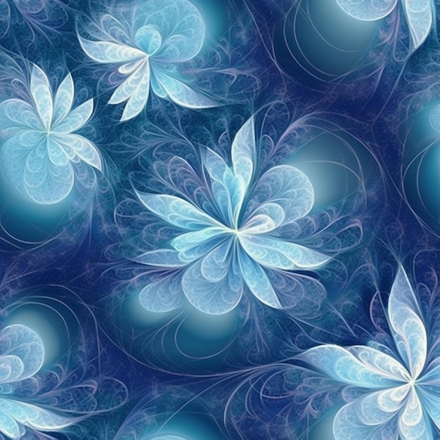 een close-up van een blauw en wit bloemenpatroon op een blauwe achtergrond generatieve ai
