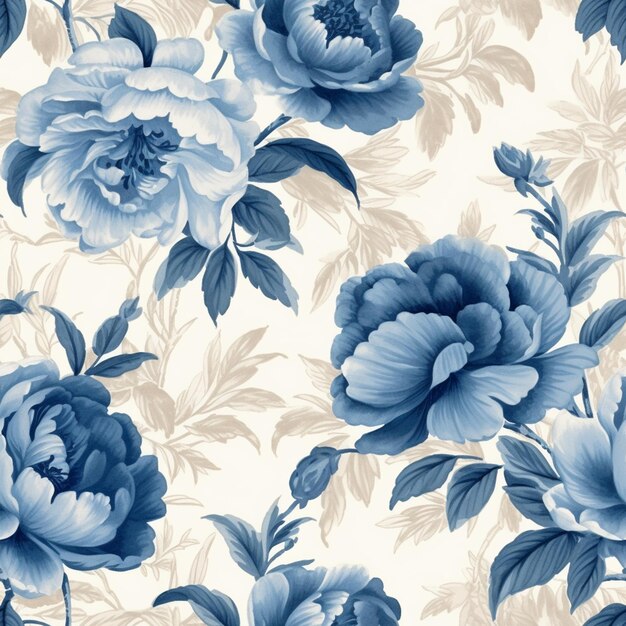 een close-up van een blauw en wit bloemenpatroon op een muur generatieve ai