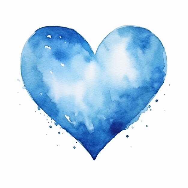 Foto een close-up van een blauw hart geschilderd met waterverf op een witte achtergrond generatieve ai
