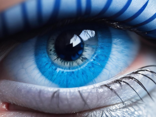 Een close-up van een blauw oog met een traan op het oog gegenereerd